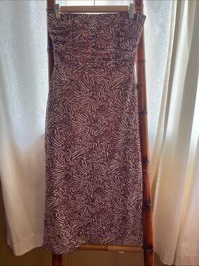 Strapless Maroon Patterned Maxi Dress